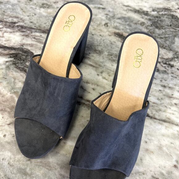 Cato Women's Gray Suede Platform Block Open Toe Heels Size 8 - Picture 3 of 6